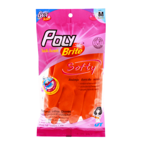 POLY-BRITE ถุงมือยางธรรมชาติ ขนาด 16x14 ซม. รุ่น SOFTY SIZE M สีส้ม