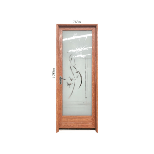 WELLINGTAN ชุดประตูอะลูมิเนียมลายกอหญ้า (เปิดซ้าย) ALD-LS60261L 70x200ซม. สีไม้สัก