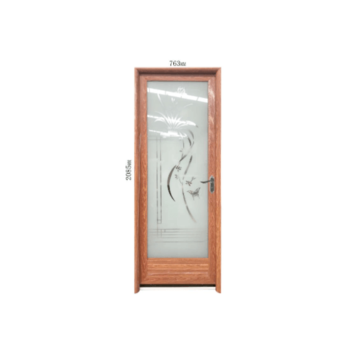 WELLINGTAN ชุดประตูอะลูมิเนียมลายกอหญ้า (เปิดขวา) ALD-LS60261R 70x200ซม. สีไม้สัก