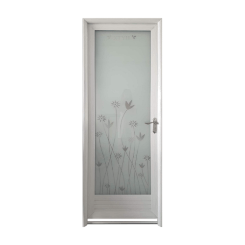ประตูอลูมิเนียม ลายดอกไม้สีเทา (เปิดขวา) ALD-LS9434R 70x200ซม. สีขาว WELLINGTAN