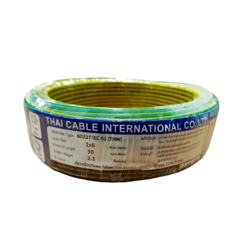 Global Cable สายไฟ THW 1x6 ตร.มม. 30 m. สีเขียวคาดเหลือง
