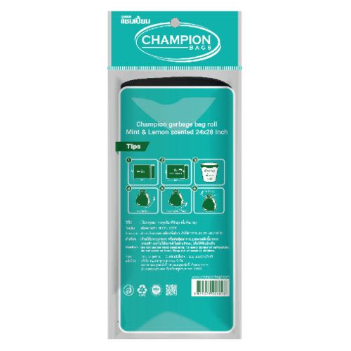 Champion ถุงขยะแบบม้วน ขนาด 24x28 บรรจุ 25 ใบ/แพ็ค สีดำ กลิ่นมินต์เลมอน