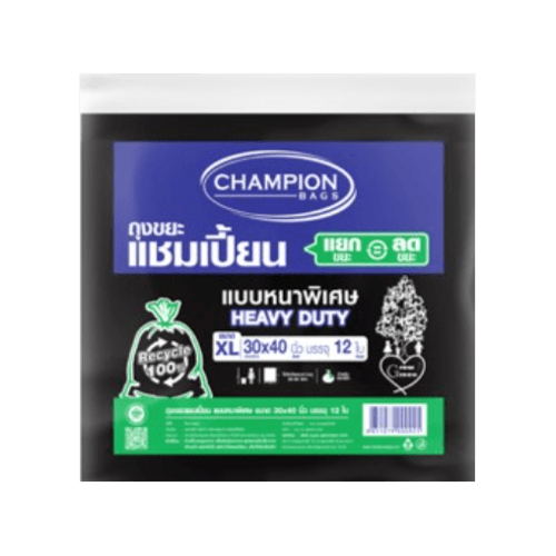 Champion ถุงขยะแบบหนาพิเศษ 30x40 นิ้ว บรรจุ 12 ใบ/แพ็ค รุ่น Recycle สีดำ