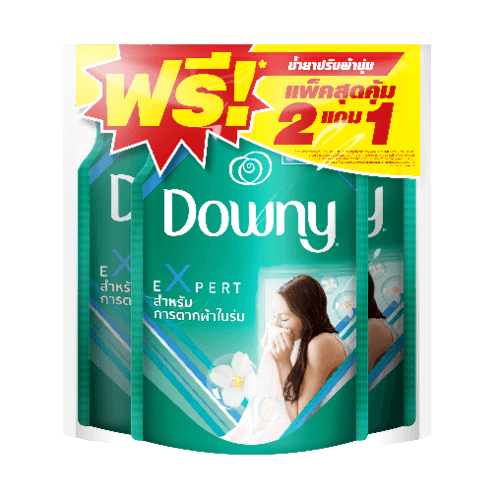 Downy น้ำยาปรับผ้านุ่ม แบบเติม สูตรตากในร่ม ขนาด 490  มล. สีเขียว (แพ็ค 2 แถม 1)