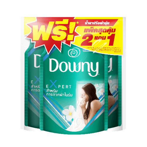 Downy น้ำยาปรับผ้านุ่ม แบบเติม สูตรตากในร่ม ขนาด 490  มล. สีเขียว (แพ็ค 2 แถม 1)