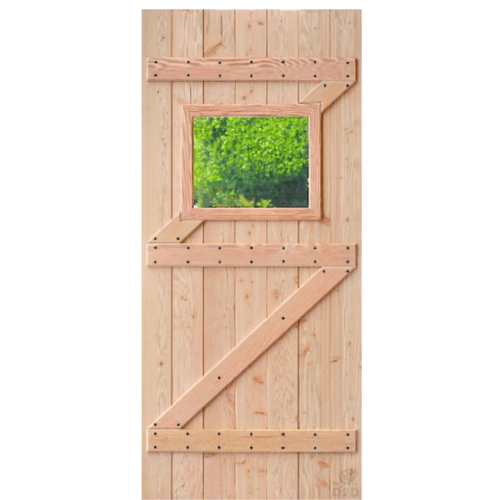 D2D ประตูไม้ดักลาสเฟอร์ บานทึบเจาะช่องกระจก Eco Pine-111 70x180ซม.