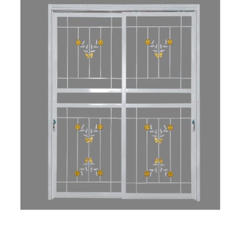 A PLUS เหล็กดัดประตู ลายดอกไม้จีน D1005 (ติดใน) 200x205ซม. สีขาว