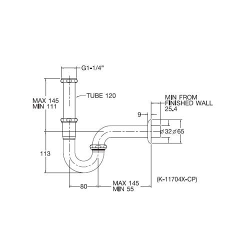 Englefield ท่อน้ำทิ้ง P-trap ทองเหลือง รุ่น K-11704X-CP