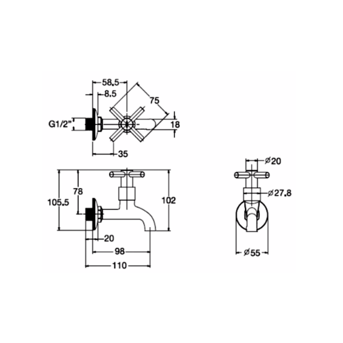 Englefield ก๊อกล้างพื้นปากสนาม รุ่น จีโร่ K-6279X-3-CP