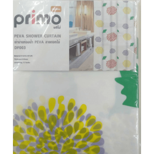 Primo ผ้าม่านห้องน้ำ PEVA ลายดอกไม้ รุ่น DF003 ขนาด 180x180 ซม. สีเหลือง