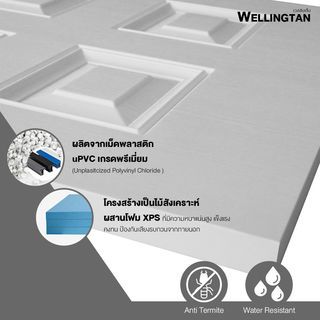 WELLINGTAN ประตูยูพีวีซี บานทึบ 6ฟักตรง  (สำหรับใช้งานภายนอก) UPVC-WE006 80x200ซม. สีไวท์โอ๊ค (ไม่เจาะลูกบิด)