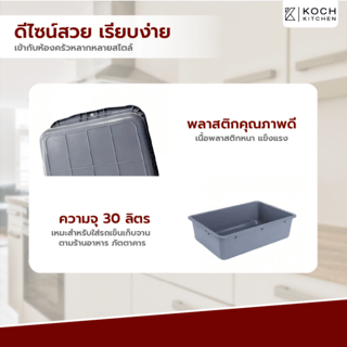 KOCH KITCHEN กระบะเก็บจานพลาสติก ความจุ 30 ลิตร 38x53x15 ซม. CARTER สีเทา