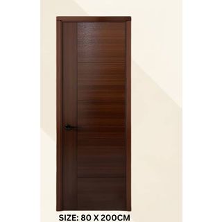 HOLZTUR ประตูปิดผิวเมลามีนเซาะร่อง 5เส้น ขนาด80x200ซม. สี Dark Brown (เจาะ)