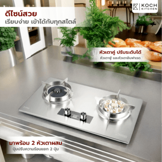 KOCH KITCHEN เตาแก๊สแบบฝ้ง ตั้งเวลาเปิด-ปิด หน้าสเตนเลส 2หัวเตาผสม MONIGA KT-03