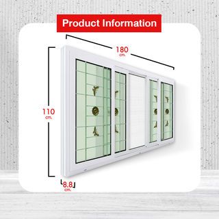 RAKANGTHONG หน้าต่างไวนิลติดเหล็กดัด บานเลื่อน FSSF WGIA4-180-110 180x110ซม. สีขาว พร้อมมุ้ง