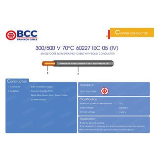 BCC สายไฟ IEC 05 IV 1x1 ตร.มม. 100 m. สีฟ้า