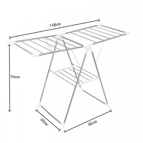 SAKU ราวตากผ้าตั้งพื้นสเตนเลส ทรงกางปีก CH002 ขนาด 60×148×96 CM สีเงิน