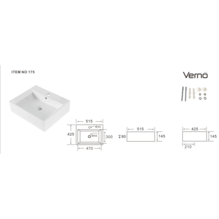 Verno อ่างล้างหน้าวางบนเคาน์เตอร์ก๊อกบนอ่าง**ไม่รวมก๊อก** รุ่น รูบี้ VN-12128WT(175)