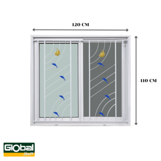 WINDOW ASIA (ECO 60-100) หน้าต่าง UPVC บานเลื่อน SS+เหล็กดัดลายทะเล (color) 120X110 ซม. สีขาว พร้อมมุ้ง