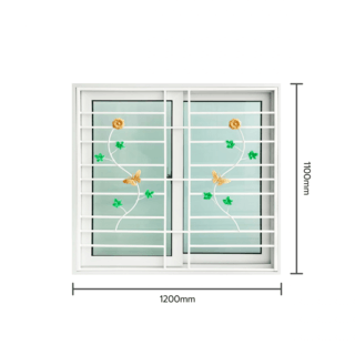 WELLINGTAN หน้าต่างไวนิลบานเลื่อน SS F1-ISWG1211 ขนาด 120x110ซม. สีขาว  มีเหล็กดัด (ผีเสื้อ) พร้อมมุ้ง