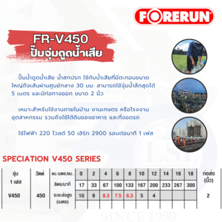 FORERUN ปั๊มจุ่มดูดน้ำเสีย 450W ท่อ 2 รุ่น FR-V450