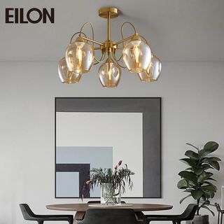 EILON โคมไฟติดเพดาน 5 หัว ขั้ว E27 ขนาด 58*58*28cm รุ่น WX318/5 สีทอง