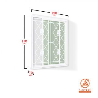 RAKANGTHONG หน้าต่างบานเลื่อนอลูมิเนียม 120x110 cm. เหล็กดัดลายปลาคราฟ สีขาว