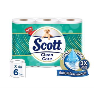 SCOTT กระดาษชำระม้วนเล็ก 3 ชั้น 6ม้วน/แพ็ค รุ่น คลีนแคร์ สีเขียว