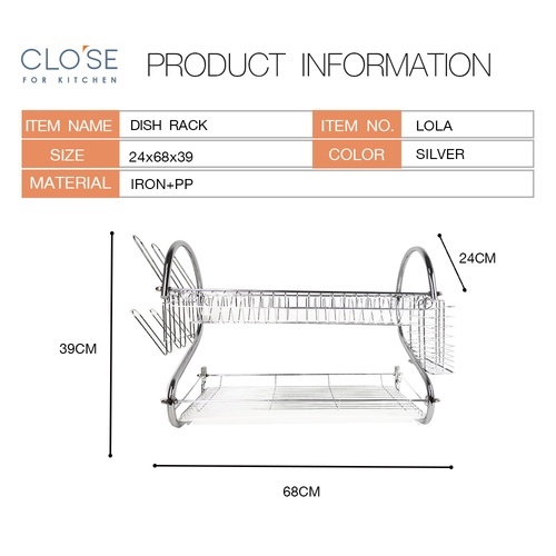 CLOSE ที่คว่ำจาน แบบตะแกรง 2 ชั้น 24x68x39ซม. LOLA สีเงิน