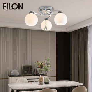 EILON โคมไฟติดเพดาน 3 หัว ขั้ว E27 ขนาด 45*45*22cm รุ่น WX306/3 สีโครเมียม-ขาว