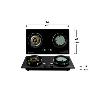 DYNAHOME เตาแก๊สแบบฝังหน้ากระจกนิรภัย 2 หัวเตาผสม DF-922