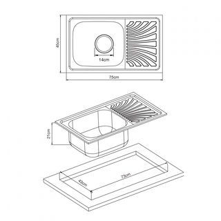CROWN อ่างล้างจานขอบฝัง 1 หลุมมีที่พัก 75x45x21 ซม.  ST1-7545