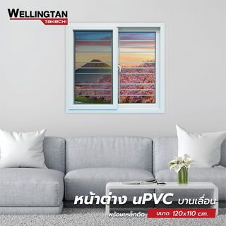 WELLINGTAN (TK) หน้าต่าง UPVC S-S มุ้ง  พร้อมเหล็กดัด 120x110 ซม. 