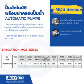 LUCKY PRO ปั๊มน้ำอัตโนมัติ 180W รุ่น LP-MQS138B/A