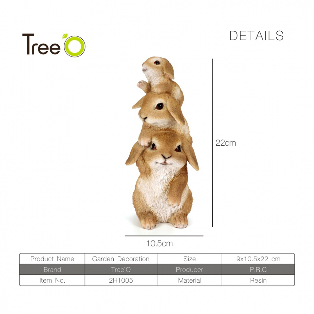 Tree O ตุ๊กตาตกแต่งสวน ครอบครัวกระต่ายน้อย รุ่น 2HT005 ขนาด9x10.5x22ซม.สีน้ำตาล