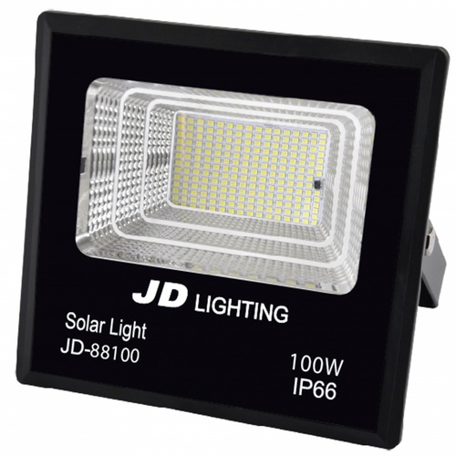 JD โคมไฟสปอร์ตไลท์โซลาร์เซลล์ 100W พร้อมรีโมท รุ่น JD-88100-3000K แสงวอร์มไวท์