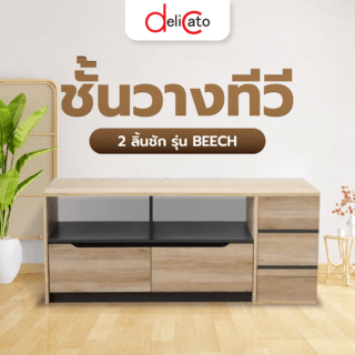 DELICATO ชั้นวางทีวี 2 ลิ้นชัก รุ่น BEECH ขนาด 120X39X50ซม.สีบีช-เทา