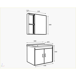 Verno ชุดเคาน์เตอร์อ่างล้างหน้าอลูมิเนียม พร้อมตู้กระจก 60x47x43 cm. รุ่น เดมี่ 2605-60 สีเบจ (½)