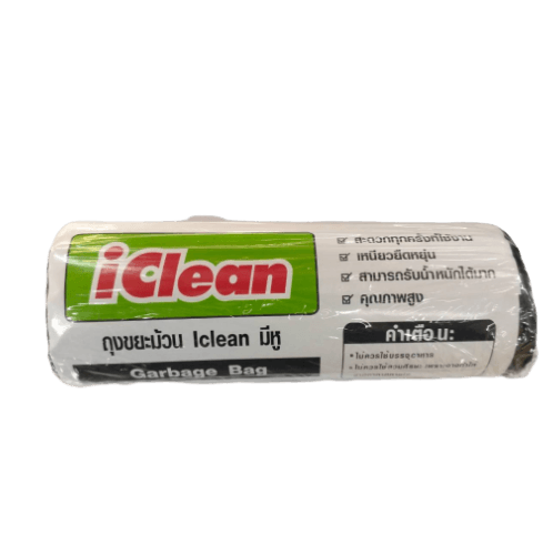 ICLEAN ถุงขยะม้วน มีหู ขนาด 24x30นิ้ว บรรจุ 30ใบ/ม้วน สีดำ