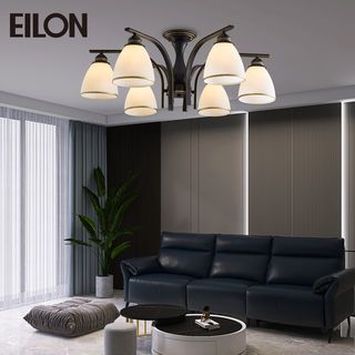 EILON โคมไฟติดเพดาน 6 หัว ขั้ว E27 ขนาด 55*55*26cm รุ่น WX311/6 สีดำ-ขาว