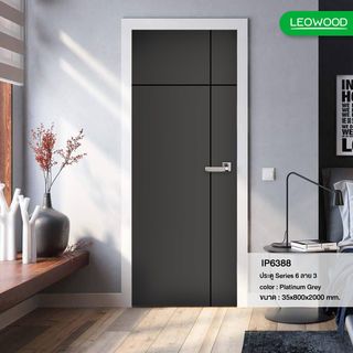 LEOWOOD ประตูปิดผิวเมลามีน iDoor S6-03 80x200ซม. Platinum Grey
