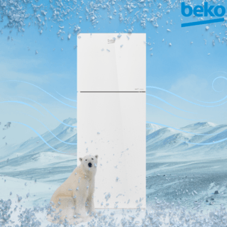 BEKO ตู้เย็น 2 ประตู ขนาด 12 คิว รุ่น RDNT371I40VHFSGW สีกระจกขาว