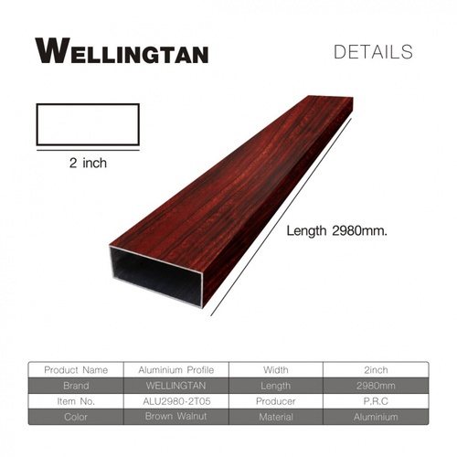 WELLINGTAN อะลูมิเนียมโปรไฟล์ ALU2980-2T05 2”x 298ซม. Brown Walnut