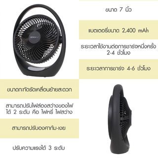 BENKA พัดลมตั้งโต๊ะชาร์จไฟแบบพกพา ขนาด 7 นิ้ว รุ่น KN-L2857 สีดาร์คเกรย์