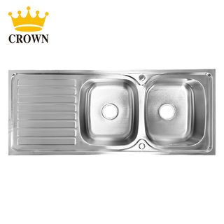 CROWN อ่างล้างจาน 2 หลุมมีที่พักขอบยก 50x120x18.5 ซม. SS12050B