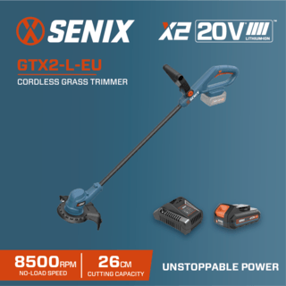 SENIX เครื่องเล็มหญ้าไร้สายพร้อมแบตเตอรี่ รุ่นGTX2-L กำลัง20V สีน้ำเงิน