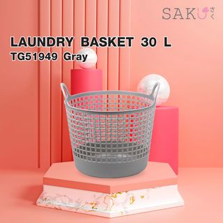 SAKU ตะกร้าผ้าพลาสติกมีหู 30ลิตร ขนาด 37.5x37.5x45ซม. รุ่น TG51949 สีเทา