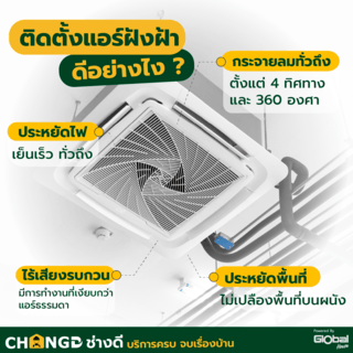 บริการติดตั้งเครื่องปรับอากาศแบบฝังฝ้า 1 ทิศทาง ขนาด 17000 BTU.