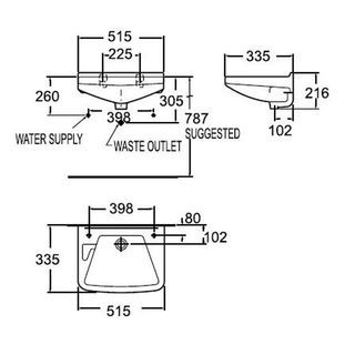 American Standard อ่างล้างหน้าแบบแขวน **ไม่รวมก๊อกน้ำ** รุ่น 910S-WT