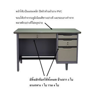 ATMOS โต๊ะทำงานเหล็ก 123x67x75.3ซม.(4ฟุต) ทูโทนเทา